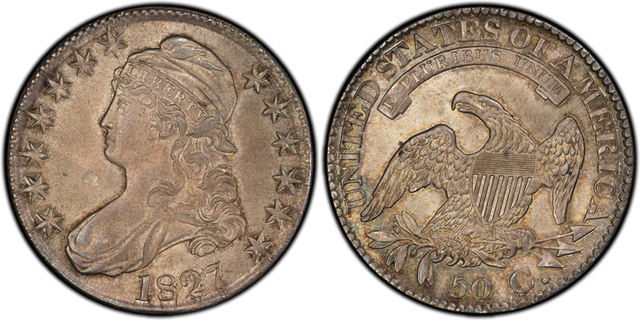 1827 Capped Bust Half Dollar. O-147. Curl Base 2. MS-64 (PCGS).